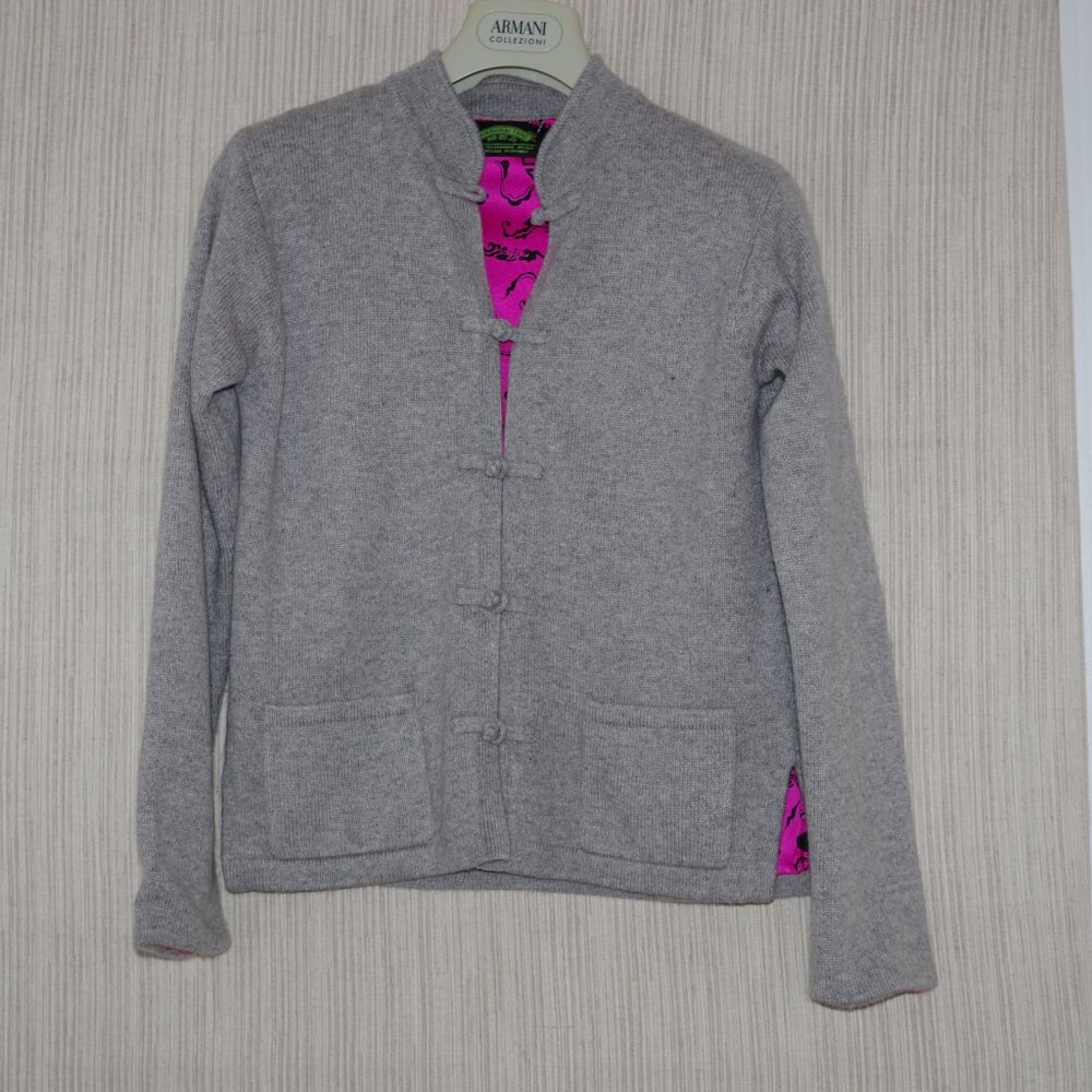 Shanghai Tang Gray Cashmere-silk Cardigan Chinoiserie Silk Lining Cardigan :A8